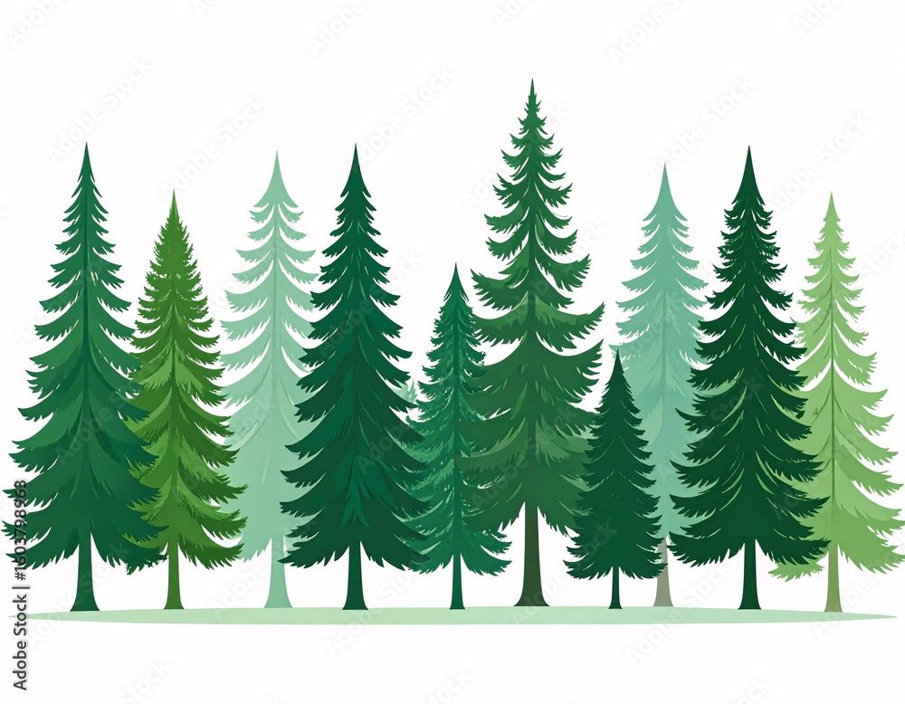 Obraz premium Minimalist Set of Fir Trees in Varying Heights, on transparent background PNG 