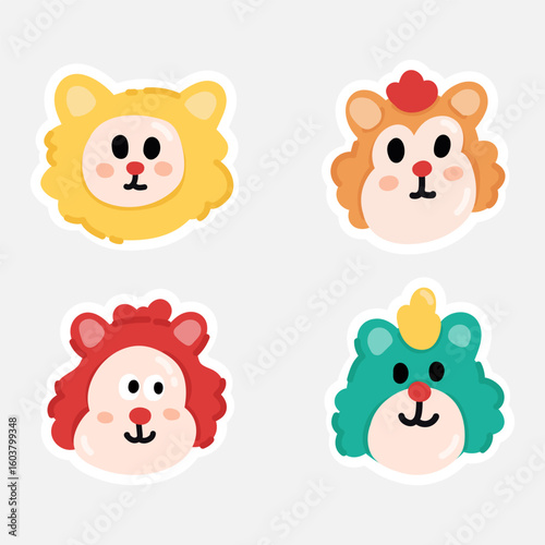 Cute cartoon wolf illustration set. Cartoon doodle illustration. Vector illustration in cartoon style.