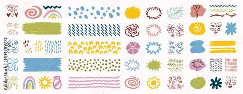 pastel abstract cute color shape aesthetics collection. geometric mephis style elements for girl set. Colorful childish and nature shapes isolated on white background. 