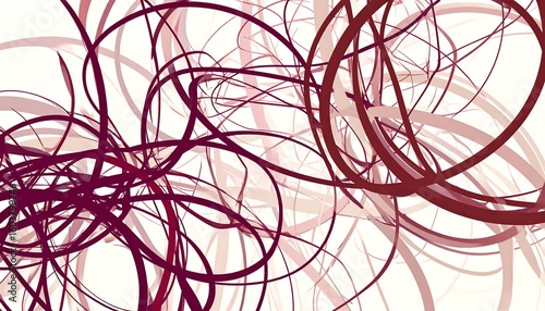 Abstract swirls and lines in maroon and beige on white
