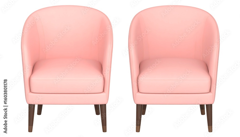 Fototapeta premium Pink armchairs side by side with white bg.