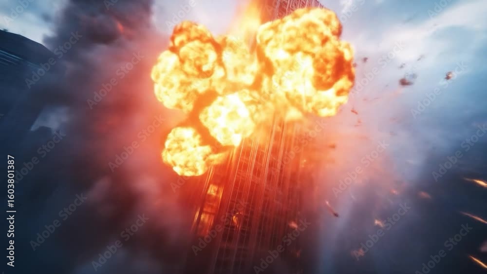 City skyscraper fire disaster.