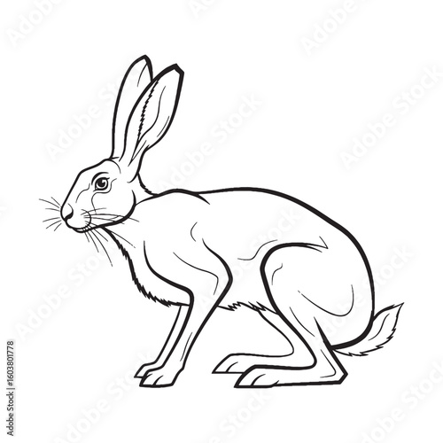 Long-eared Hare Feature Shape - Hare vector - Hare Line art - Hare Drawing - Vector Lineart of Hare - Hare illustration - hare outline

