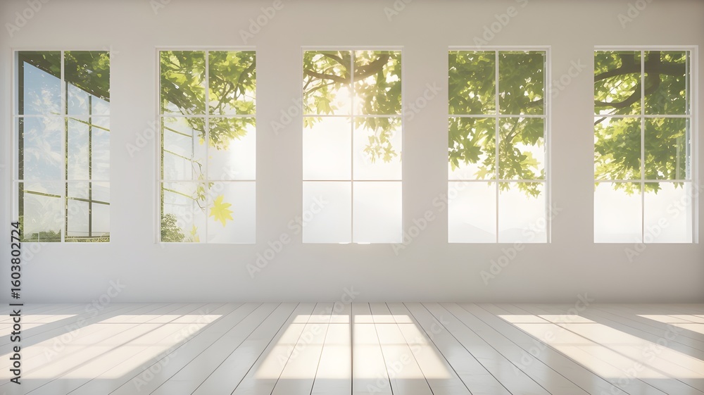 Fototapeta premium Bright Minimalist Room with Large Windows and Natural Light
