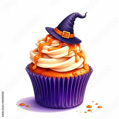 Halloween cupcakes with different toppings. Vector illustration.