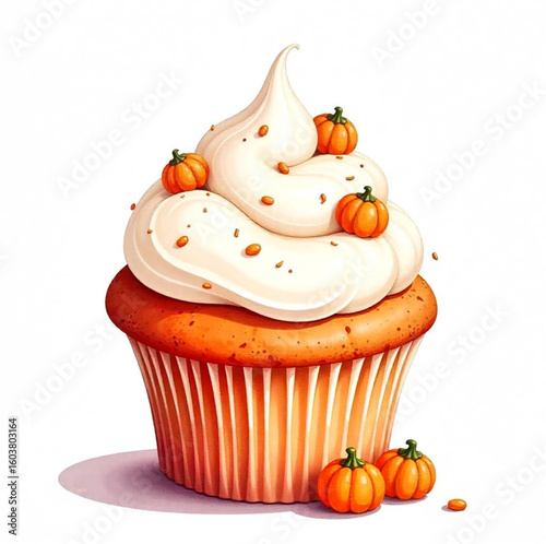 Halloween cupcakes with different toppings. Vector illustration.