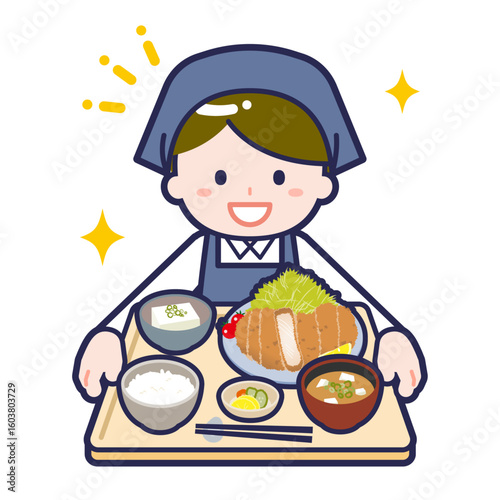 食事を差し出す男性