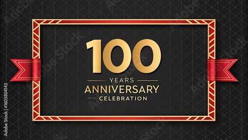 A luxurious 100 year anniversary design with golden numbers and red ribbon