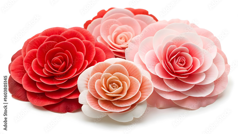 Fototapeta premium A Begonia flowers with layered asymmetry. A begonia flower white clean background