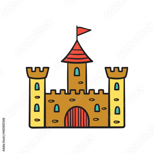Illustration of castle towers with fortified stone walls doodle