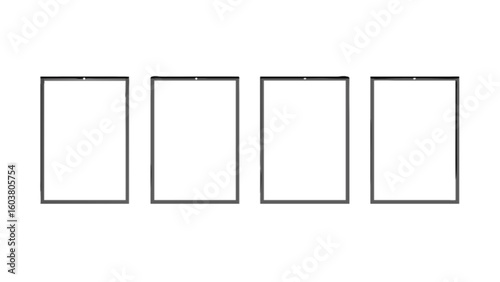 Four hanging frames mockup for posters art prints photos and wall decor presentation in a minimalist style