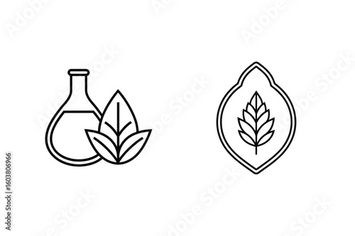 Laboratory flask with leaves and shield emblem beaker