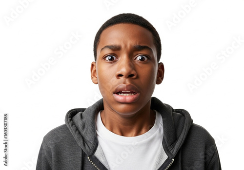 Shocked Young African American Man With Wide Eyes on White Background