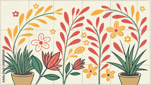 Floral pattern tile design vector art with flower and plant illustration for home decor and interior design