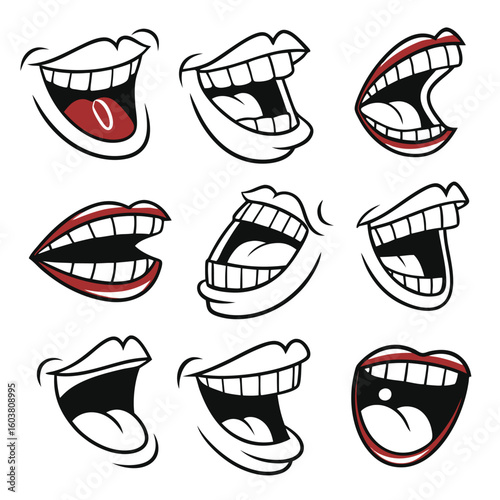 Cartoon mouths expressive open wide smile open mouth