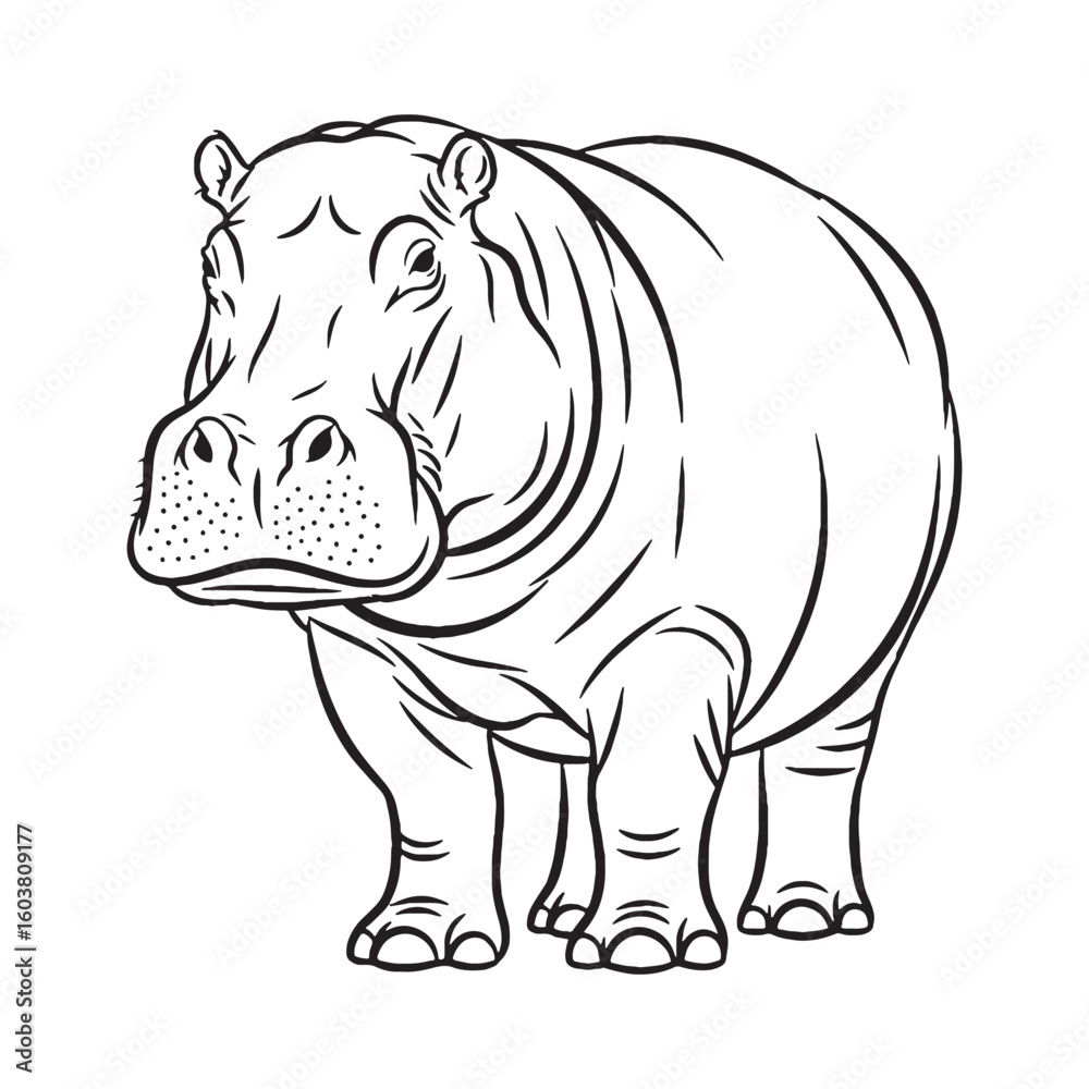 Fototapeta premium Giant Hippopotamus Being Attribute - Hippopotamus vector - Hippopotamus Line art - Hippopotamus Drawing - Vector Lineart of Hippopotamus - Hippopotamus icon - drawing of hippopotamus
