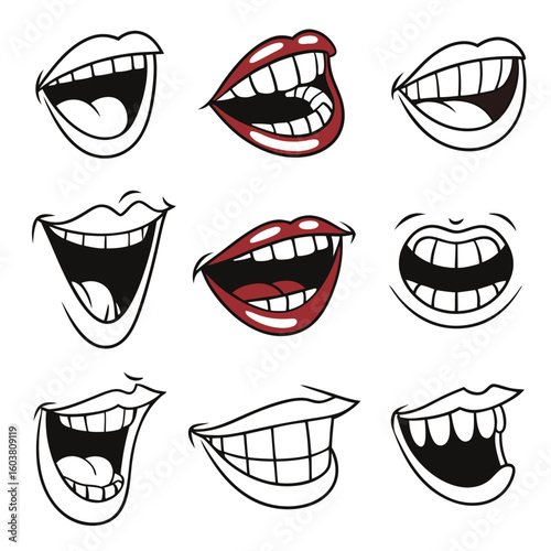 Smiling mouths open wide showing teeth smile open mouth