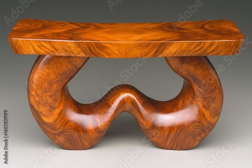 Wooden sculptural bench: A unique handcrafted wooden bench with an organic shape. It showcases exquisite craftsmanship, blending artistic flair with functional design.