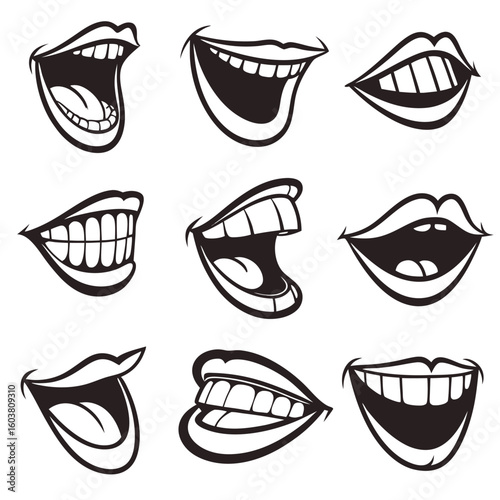 Smiling mouths teeth open wide smile lips