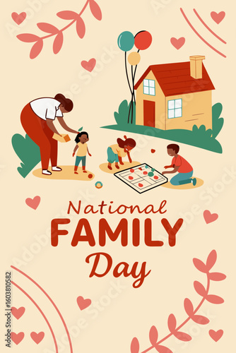 National Family Day celebration with house and love elements illustration
