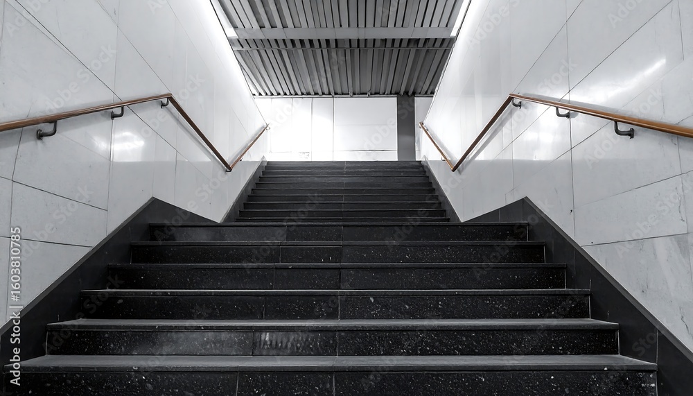 Fototapeta premium Staircase perspective with modern architecture, and gray.