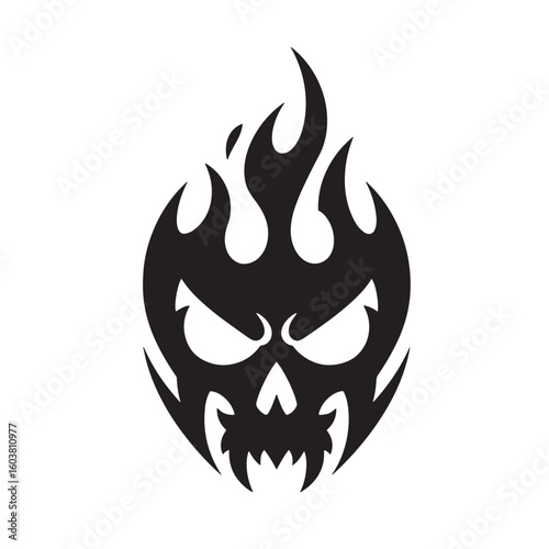Fiery skull with sharp teeth and glowing eyes fire flames
