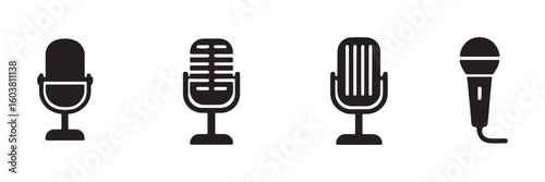 Microphone icon set. black vector icon. microphone logo icon vector. Mic, voice recorder concept. vector illustration eps 10.

