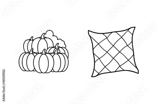 Pile of pumpkins and quilted cushion gourds squash