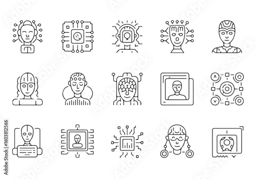 Artificial Intelligence Line Icons Set Depicting Neural Networks Robotics and Machine Learning for Advanced Technology Solutions