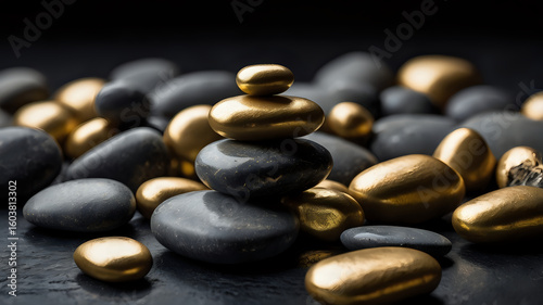 black stones on black background