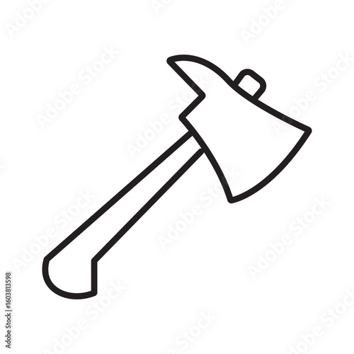 Single outline icon of fire axe tool used in firefighting and emergency response. Linier style. Editable stroke. Vector illustration.