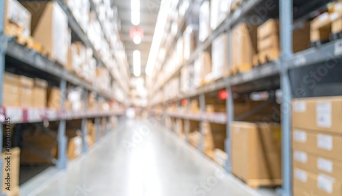 Warehouse interior with cardboard boxes.