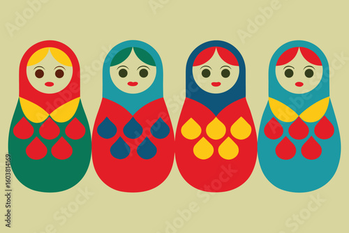 Colorful Russian Matryoshka Dolls Vector Illustration Traditional Souvenir Symbol Eastern Europe Culture Folk Art Babushka Design