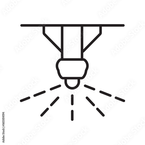 Single outline icon of sprinkler head used in fire suppression systems. Linier style. Editable stroke. Vector illustration.
