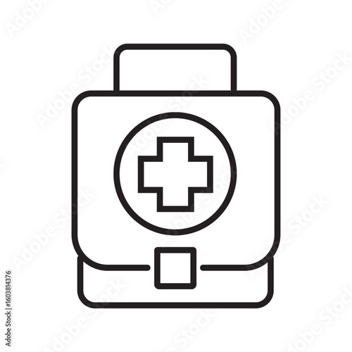 Single outline icon of first aid kit for emergency medical response. Linier style. Editable stroke. Vector illustration.