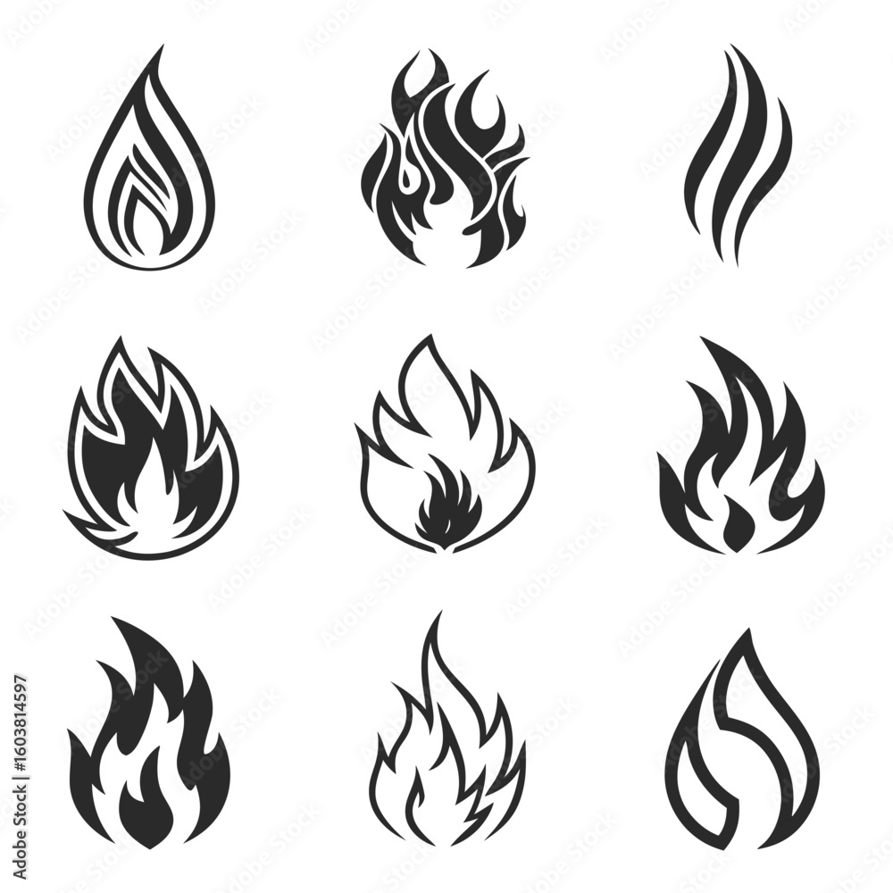 Flame icons set fire symbol Flame icons set fire symbol