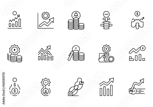 Financial Growth and Investment Opportunities Represented in a Clean and Modern Icon Set for Business Success and Wealth Creation