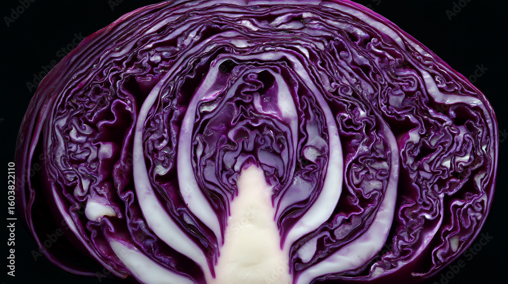 Fototapeta premium A a cut red cabbage showing its inner pattern
