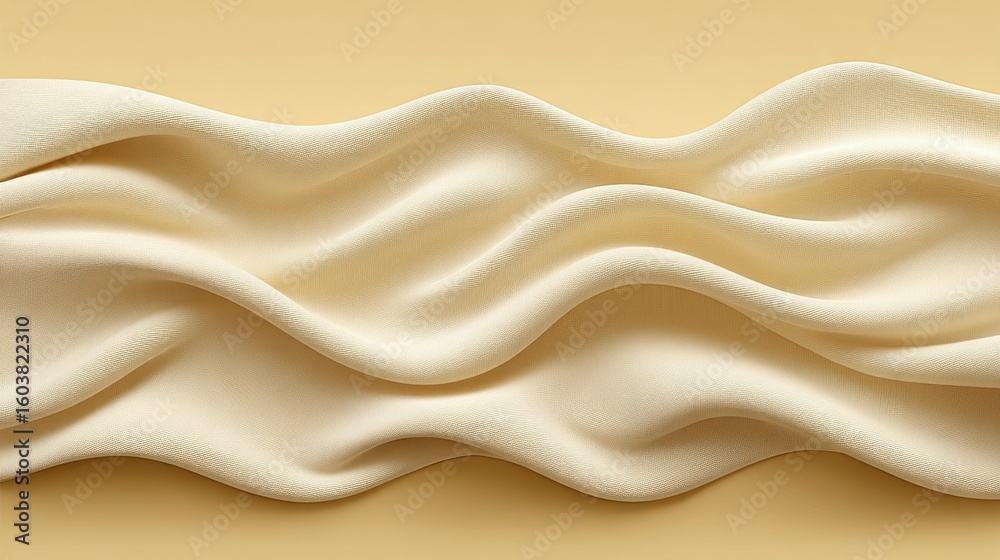Obraz premium Cream colored fabric drapes and waves across a soft yellow background creating gentle folds