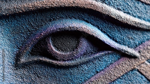 Extreme close up of a textured eye with iridescent blue and purple hues showing detailed surface patterns