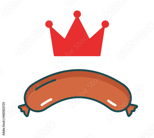 A cartoon illustration of a sausage wearing a red crown, representing royalty.