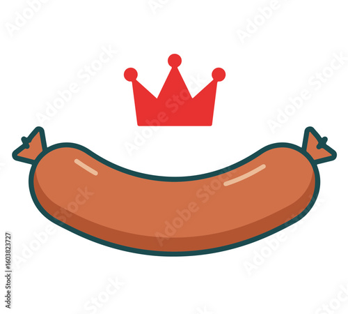 A cartoon sausage with a red crown floating above it, isolated on a white background.