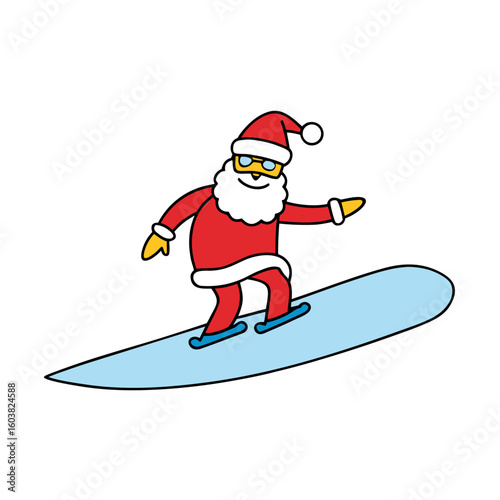 Santa claus snowboarding with sunglasses