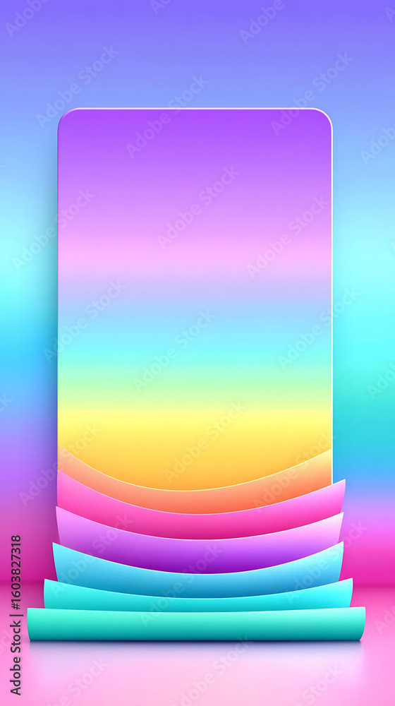 Fototapeta premium A vibrant gradient design featuring smooth, curved layers in pastel purple, blue, yellow, and pink tones creating a modern, abstract vertical composition.