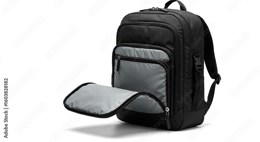 Naklejka premium Black Modern Backpack with Compartments.