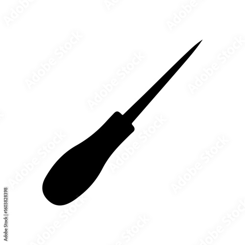 Sharp awl silhouette vector flat illustration on white background.