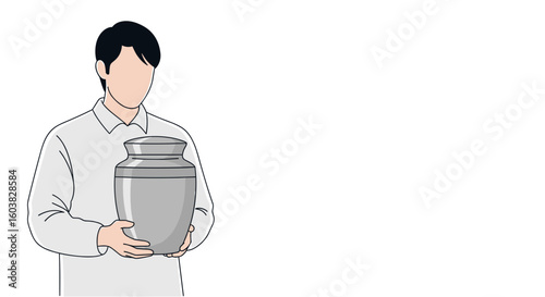 Man holding cremation urn in minimalist flat style illustration