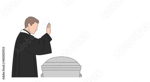Pastor blessing closed coffin in flat style funeral illustration