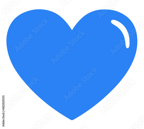 A vibrant blue heart shape, simple design, representing love and affection.
