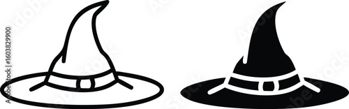 Witch Hat Vector Icons – Halloween Magic Hat Clipart in Black and White